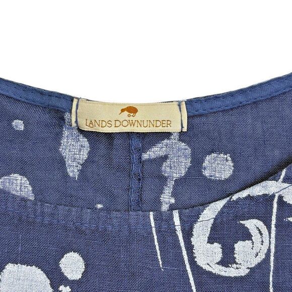 Lands Downunder Linen Lagenlook Italy Top Costal Artsy Botanical Asymmetric M - Picture 3 of 10